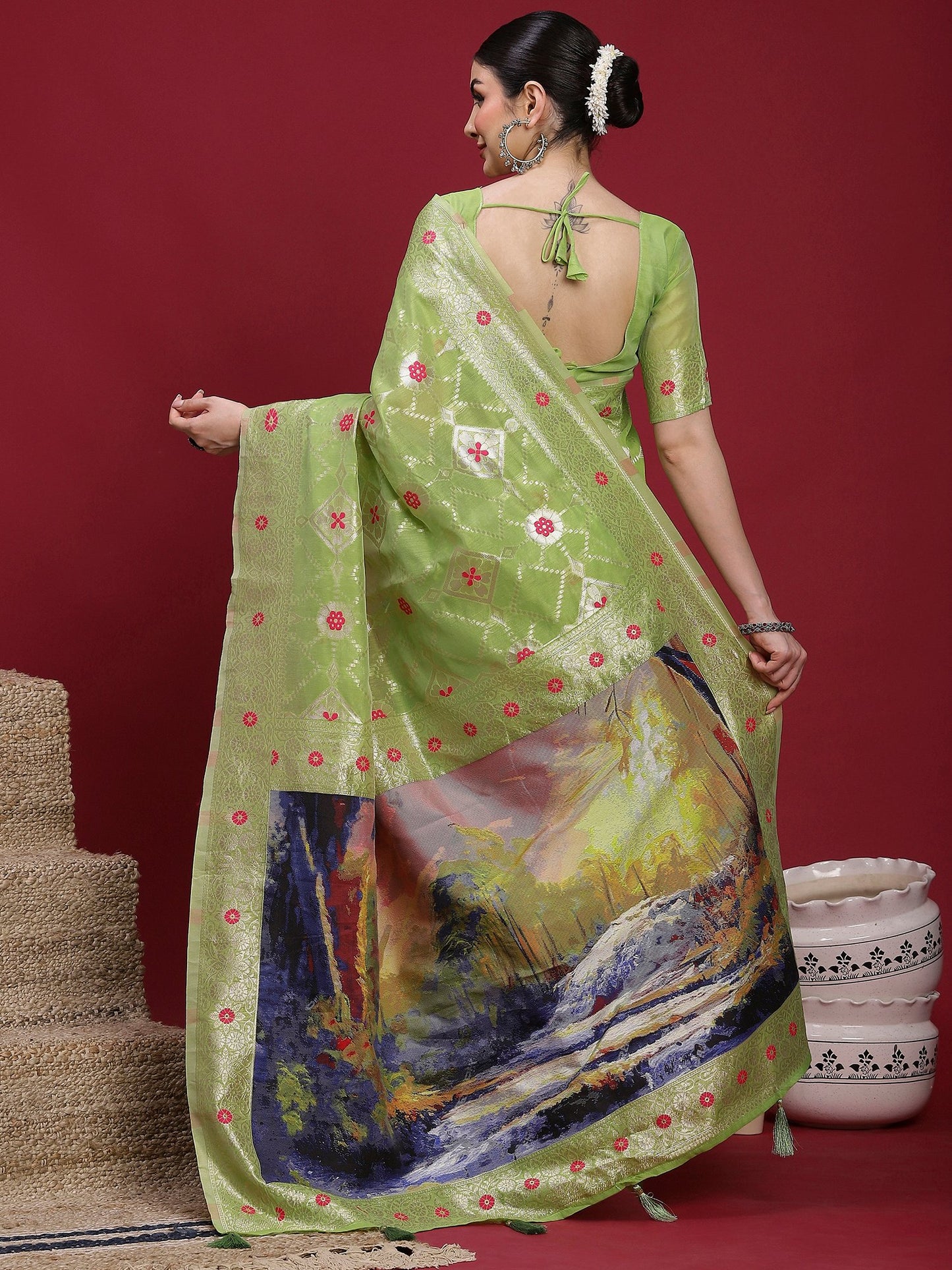 Light Banarasi Organza Woven Saree