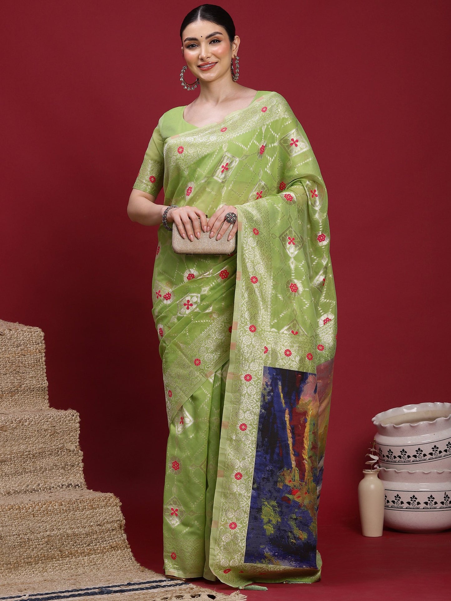 Light Banarasi Organza Woven Saree
