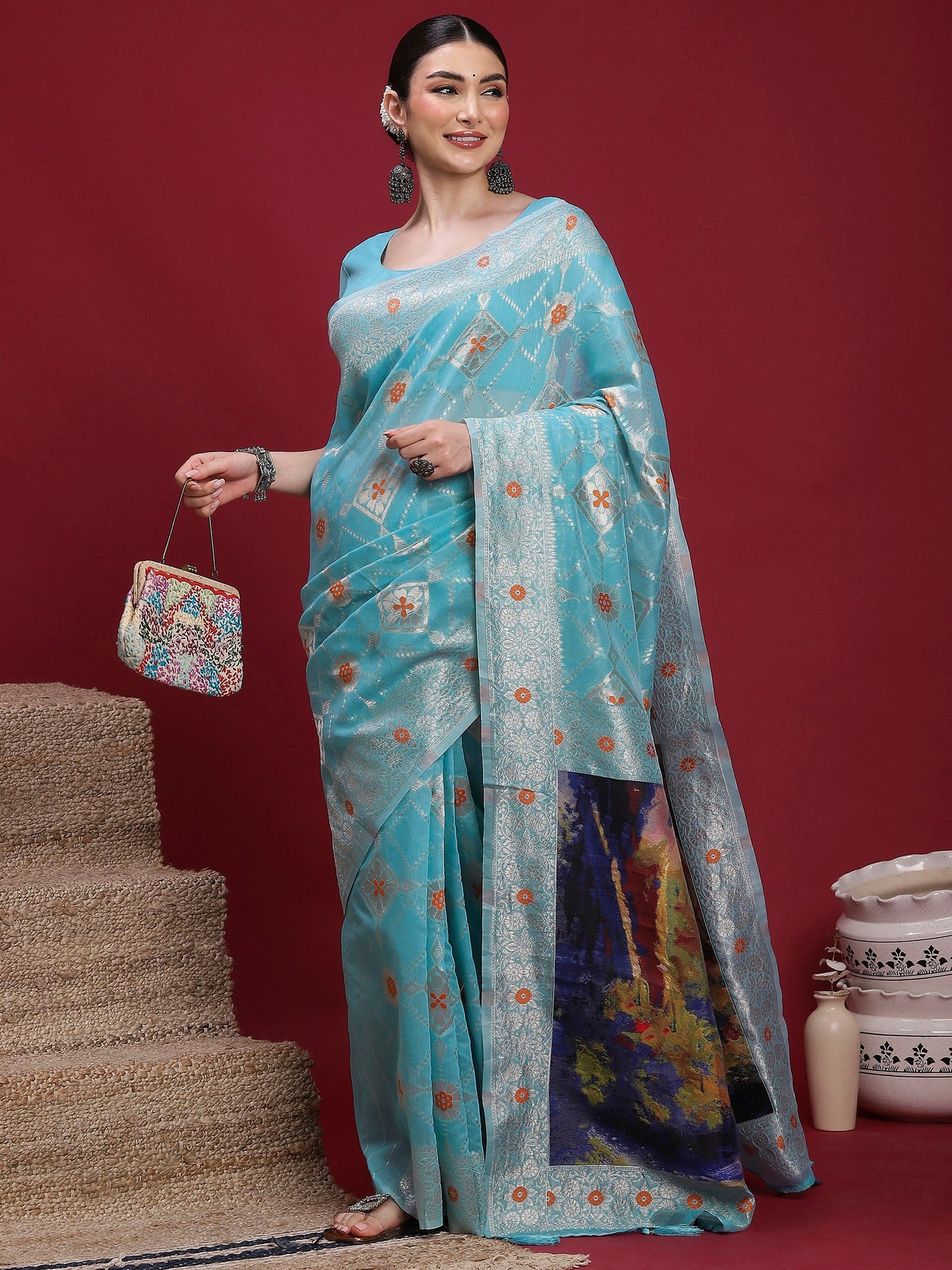 Light Banarasi Organza Woven Saree