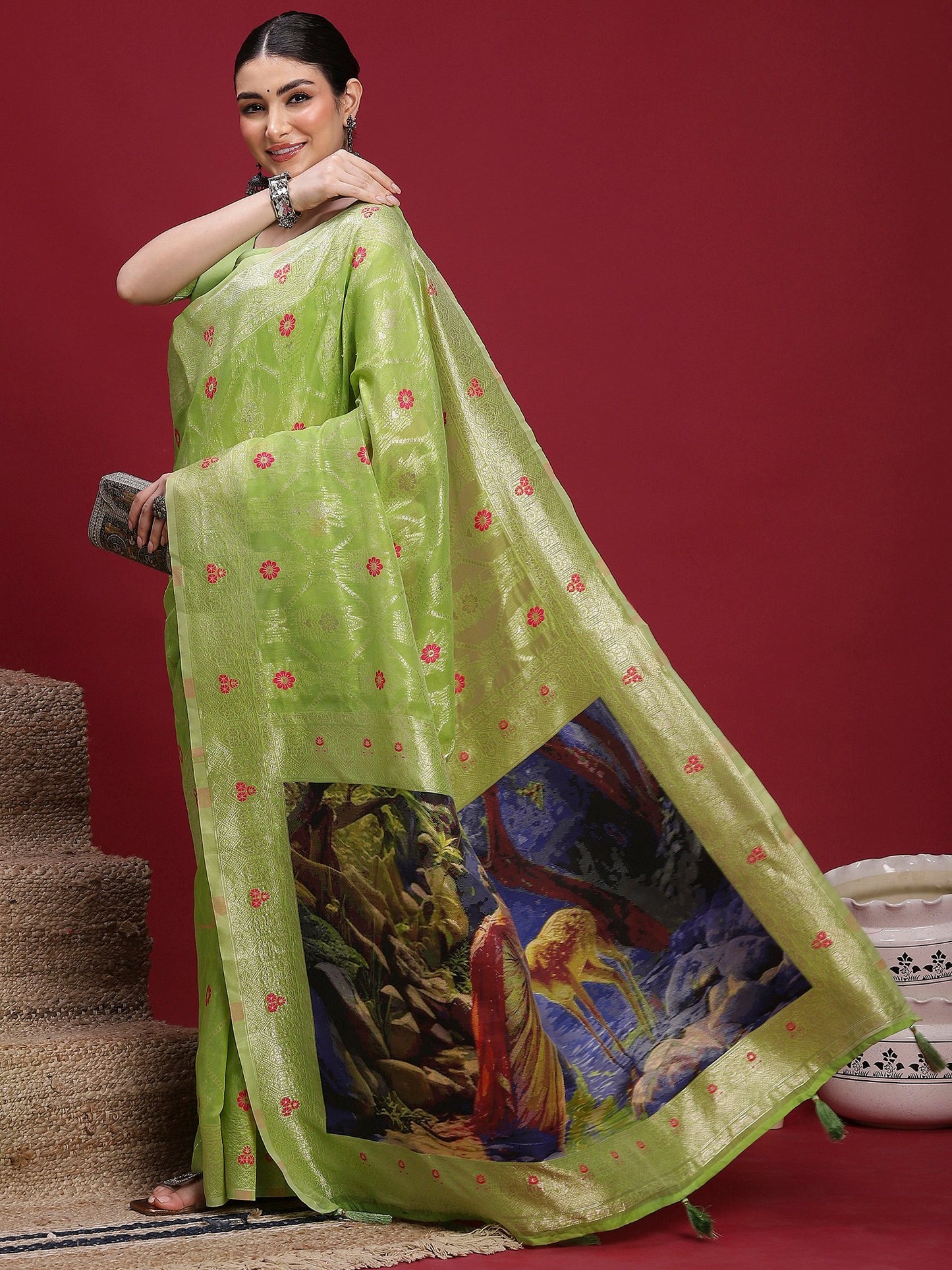 Light Banarasi Organza Woven Saree