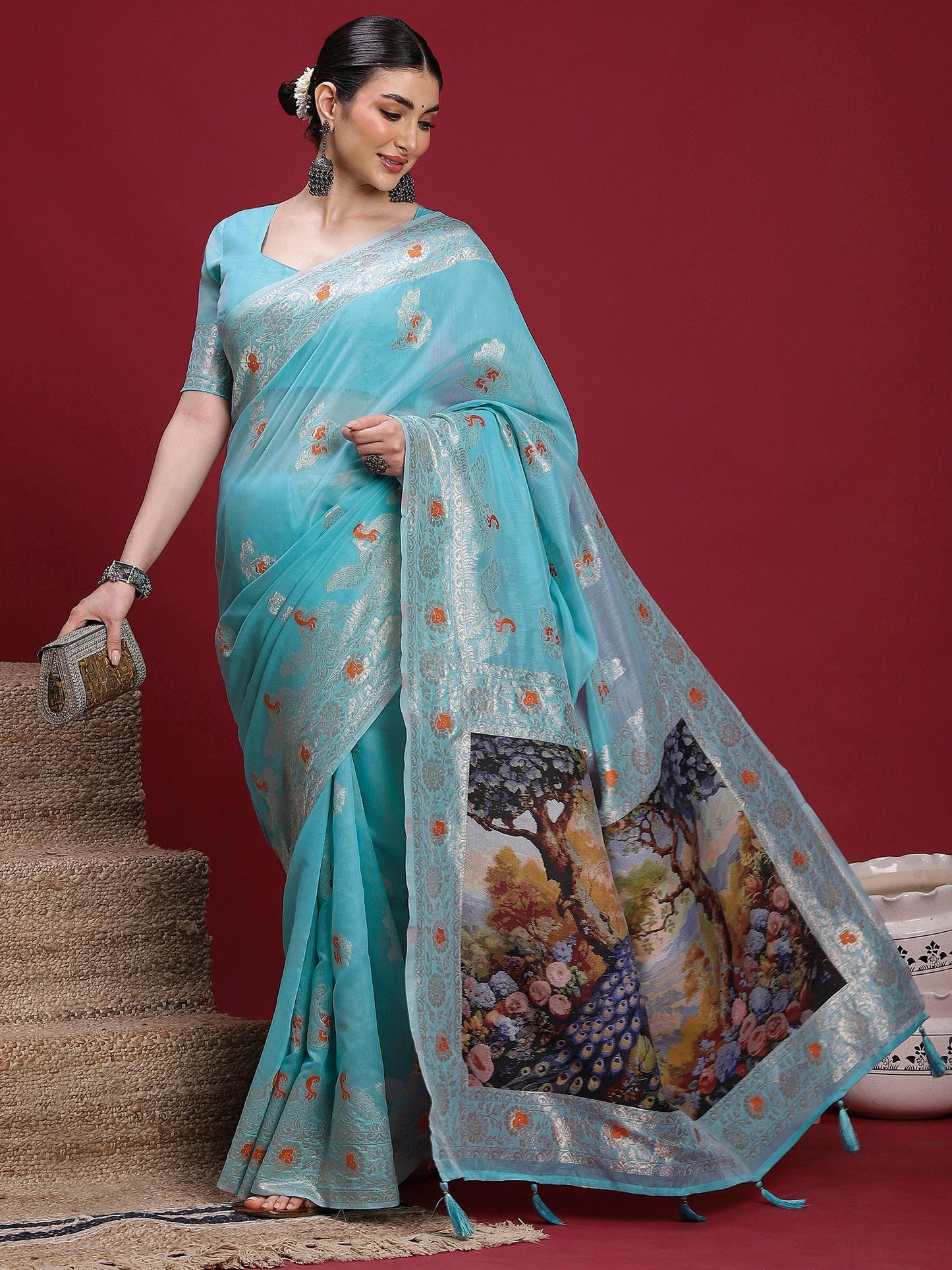 Light Banarasi Organza Woven Saree