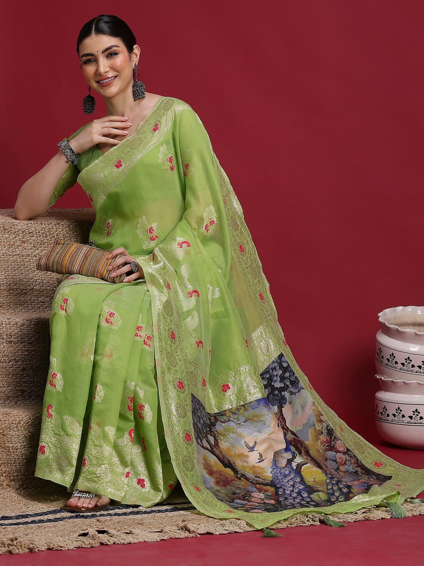 Light Banarasi Organza Woven Saree