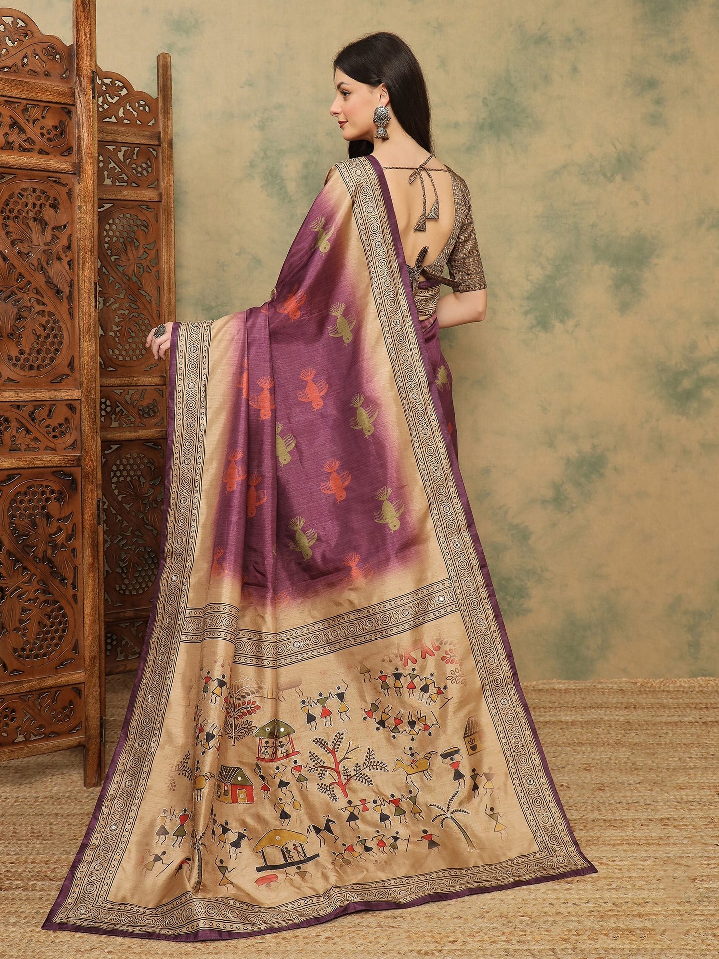 Mauve Banarasi Silk Blend Digital Print Saree