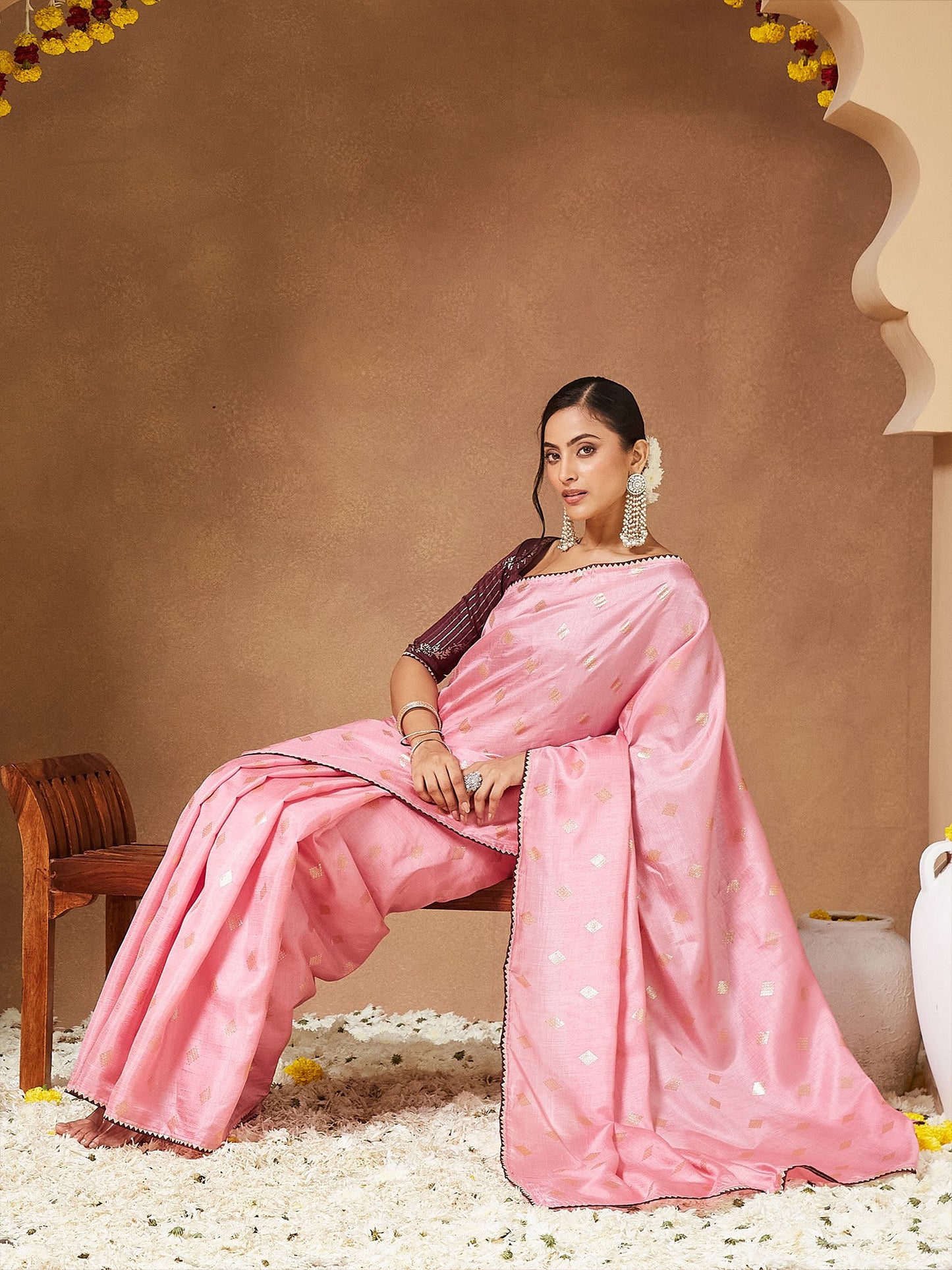 Pink Party Wear Georgette  Solid Saree