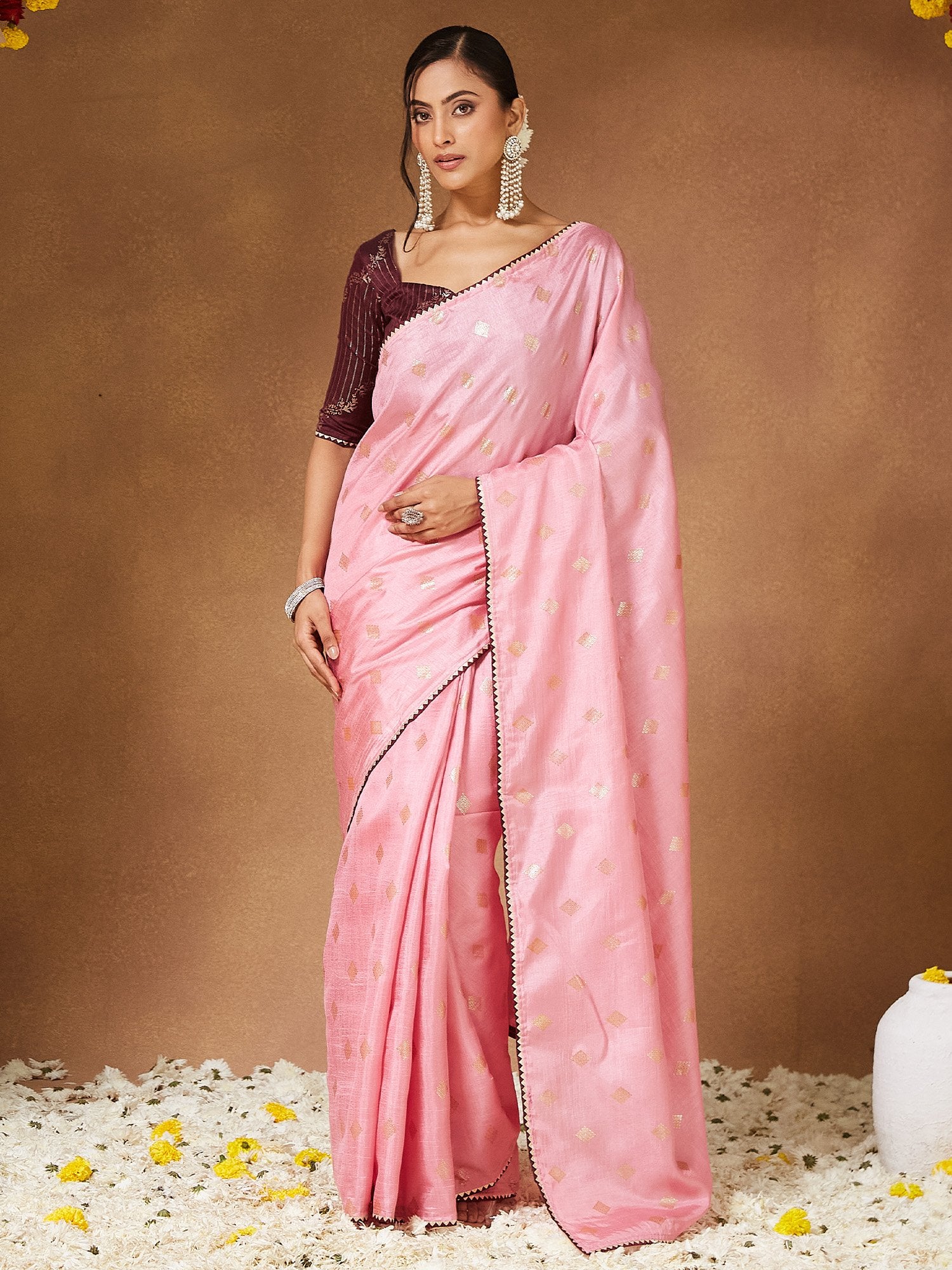 Pink Pink Party Wear Georgette  Solid Saree