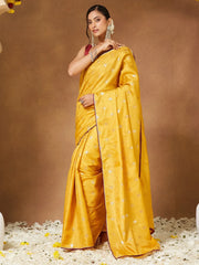 Yellow Party Wear Georgette Solid Saree - The Dori Store