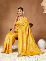 Yellow Party Wear Georgette Solid Saree - The Dori Store