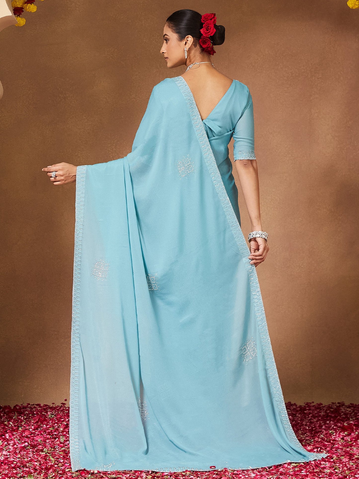 Light Party Wear Georgette Embellished Saree