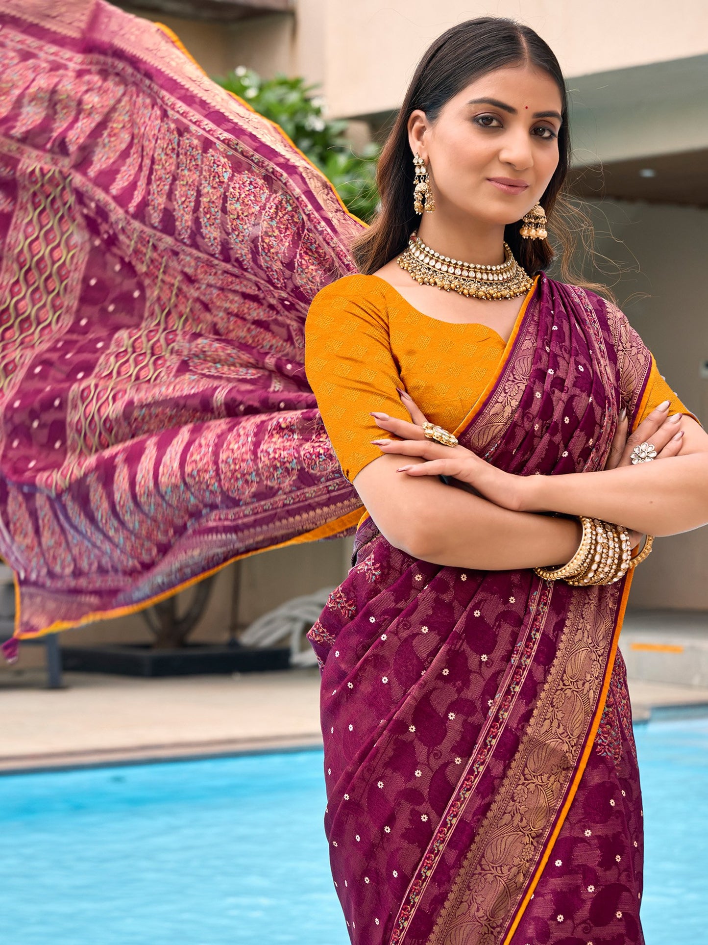 Purple Bhagalpuri Jacquard Printed Saree