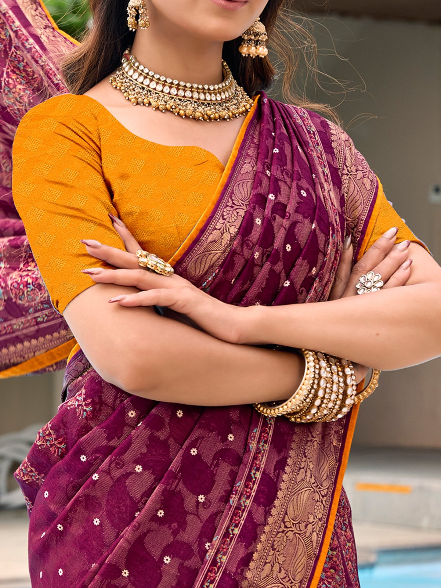 Purple Bhagalpuri Jacquard Printed Saree
