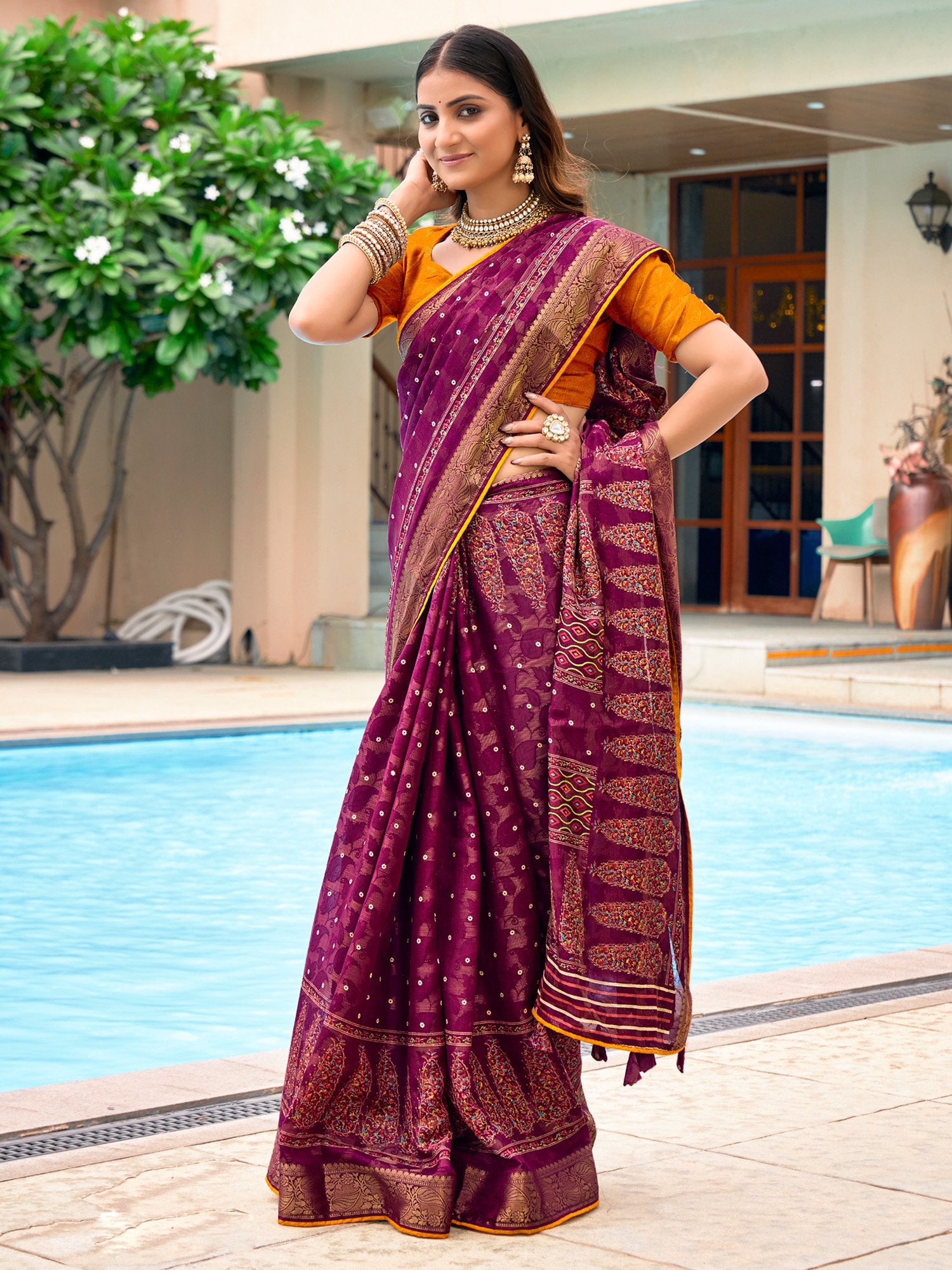 Purple Purple Bhagalpuri Jacquard Printed Saree