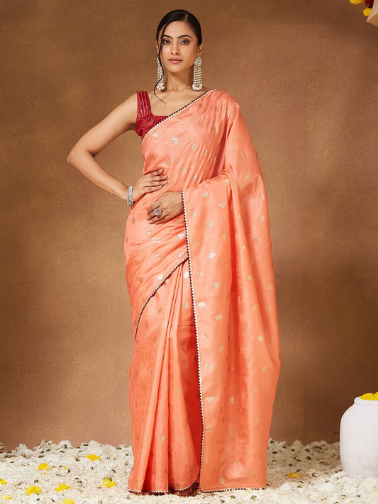 Pink Coral Party Wear Georgette  Solid Saree