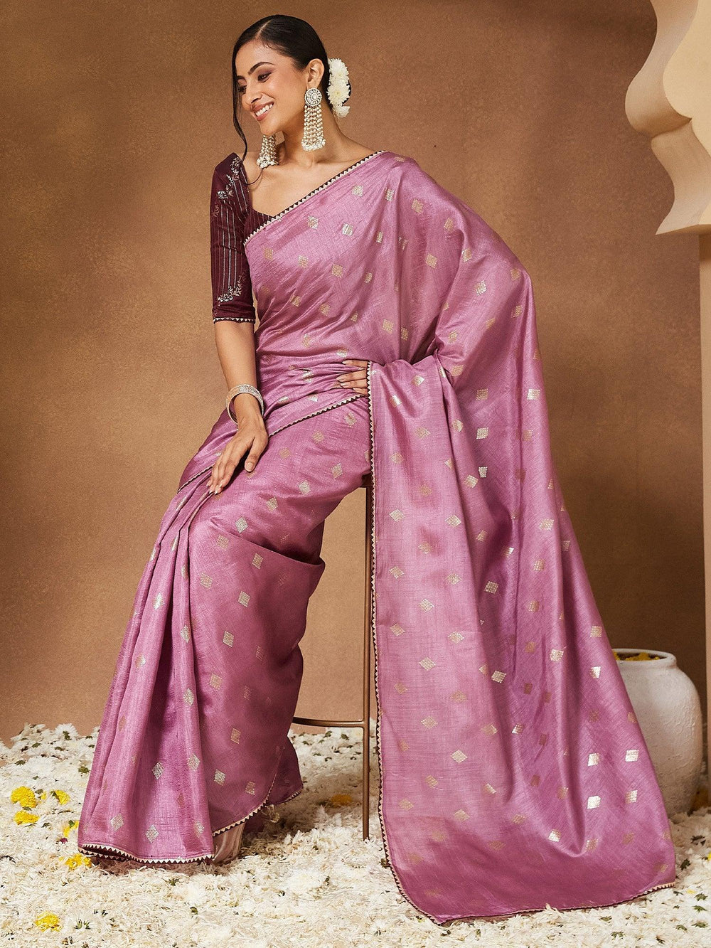 Lavendar Party Wear Georgette Solid Saree - The Dori Store