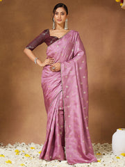 Lavendar Party Wear Georgette Solid Saree - The Dori Store