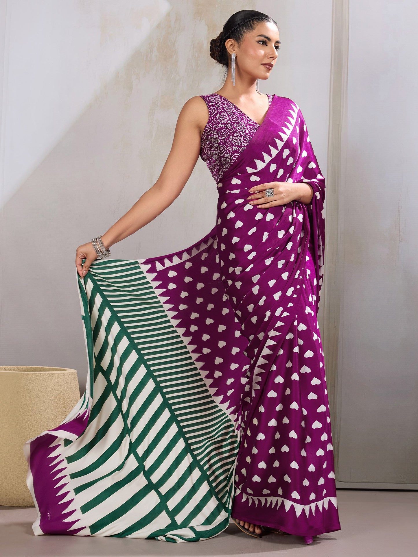 Purple Banarasi Satin Printed Saree