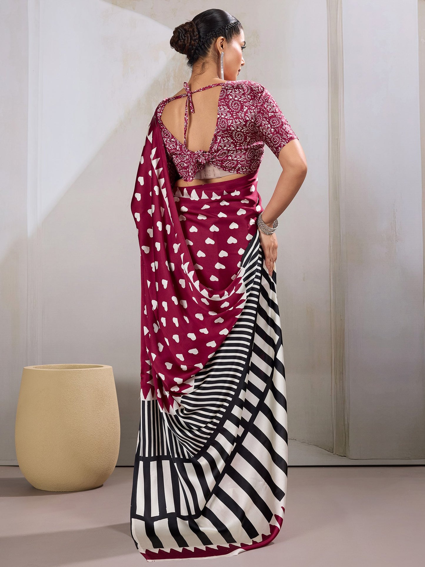 Maroon Banarasi Satin Printed Saree