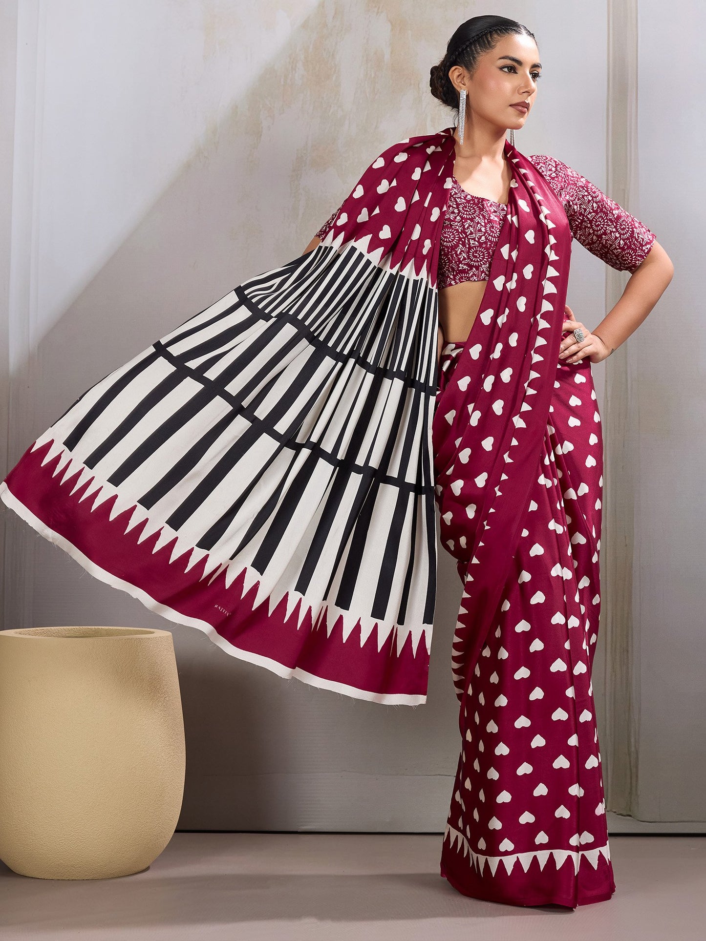 Maroon Banarasi Satin Printed Saree
