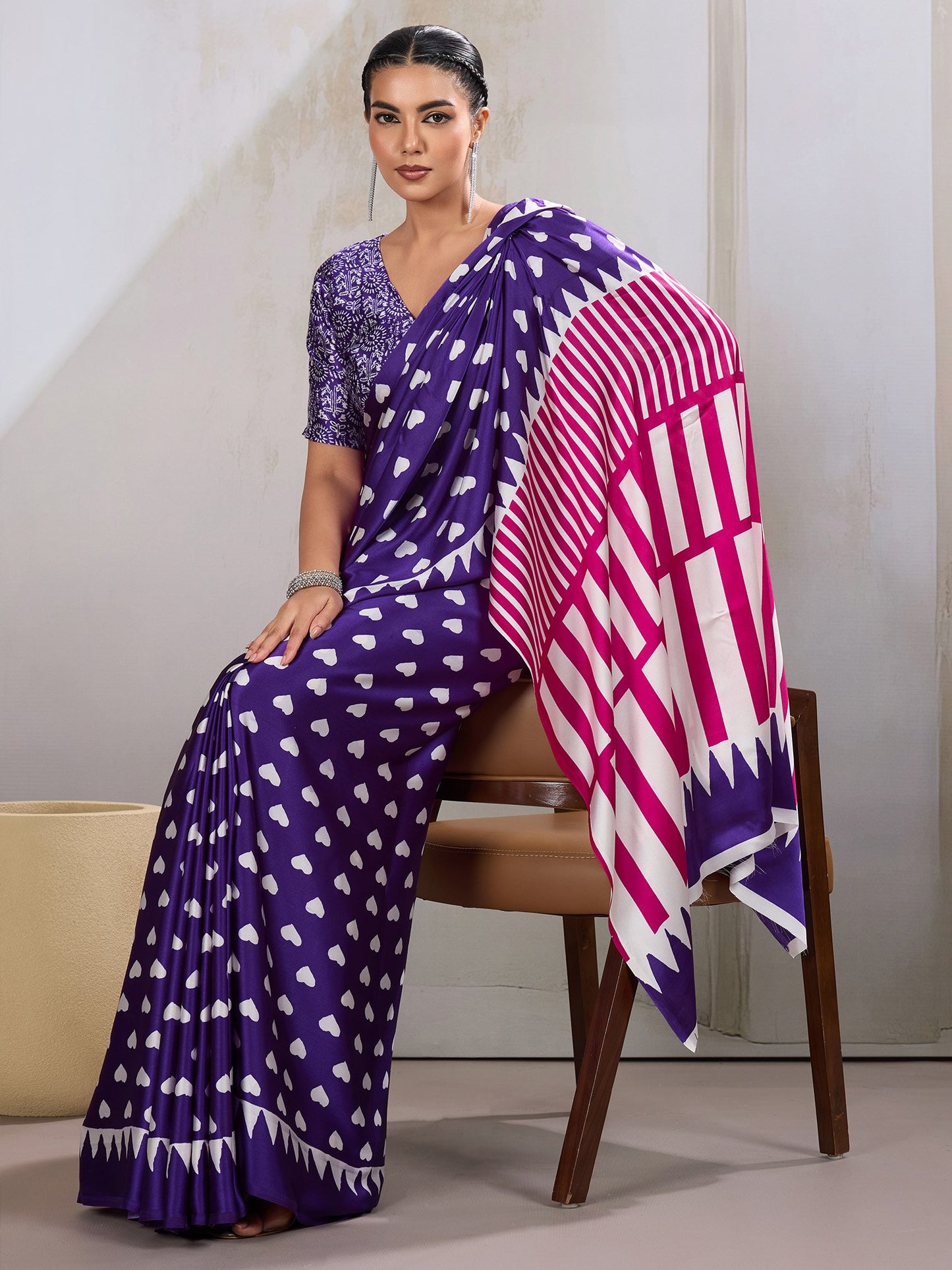 Purple Banarasi Satin Printed Saree