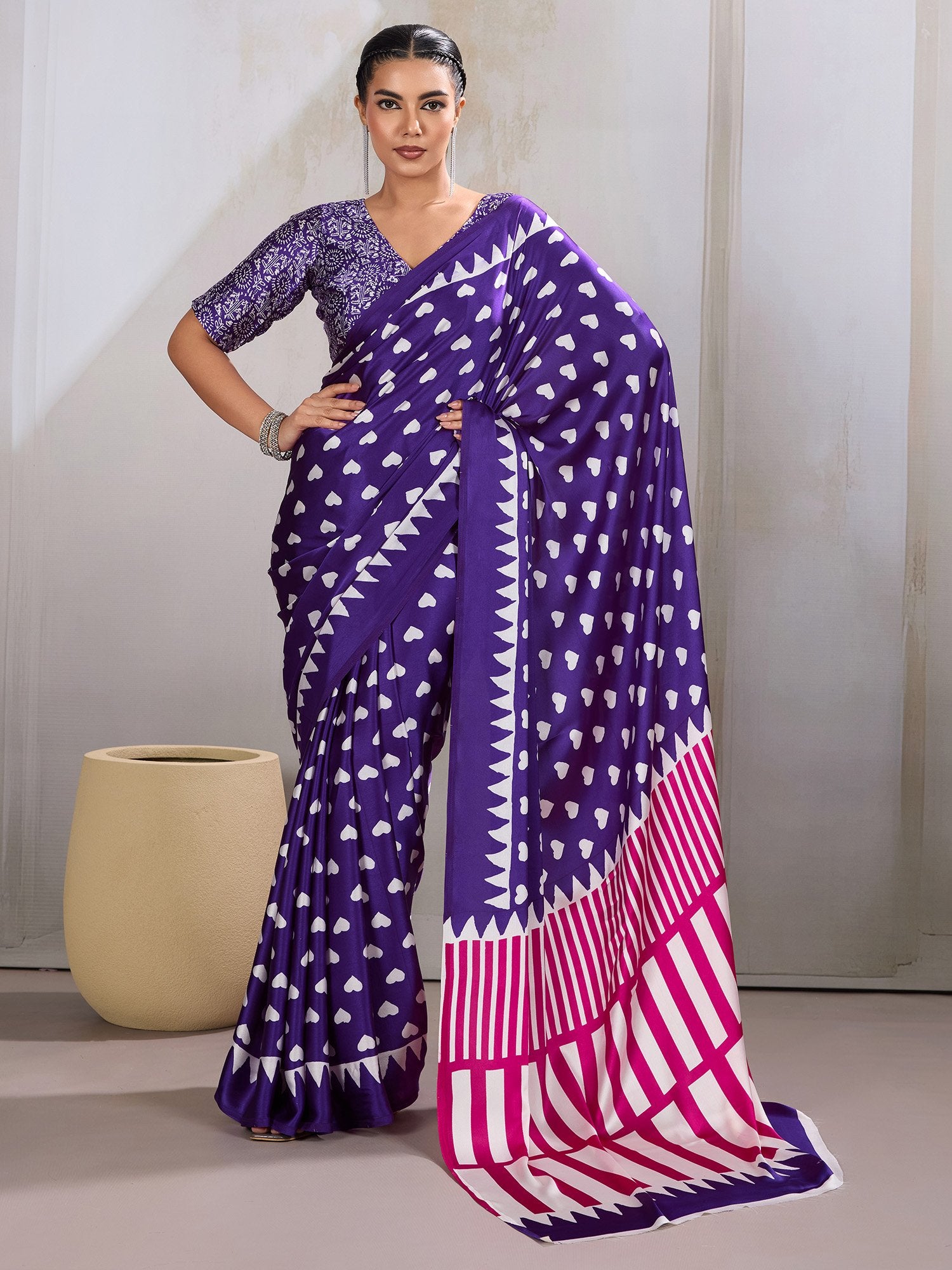 Purple Purple Banarasi Satin Printed Saree