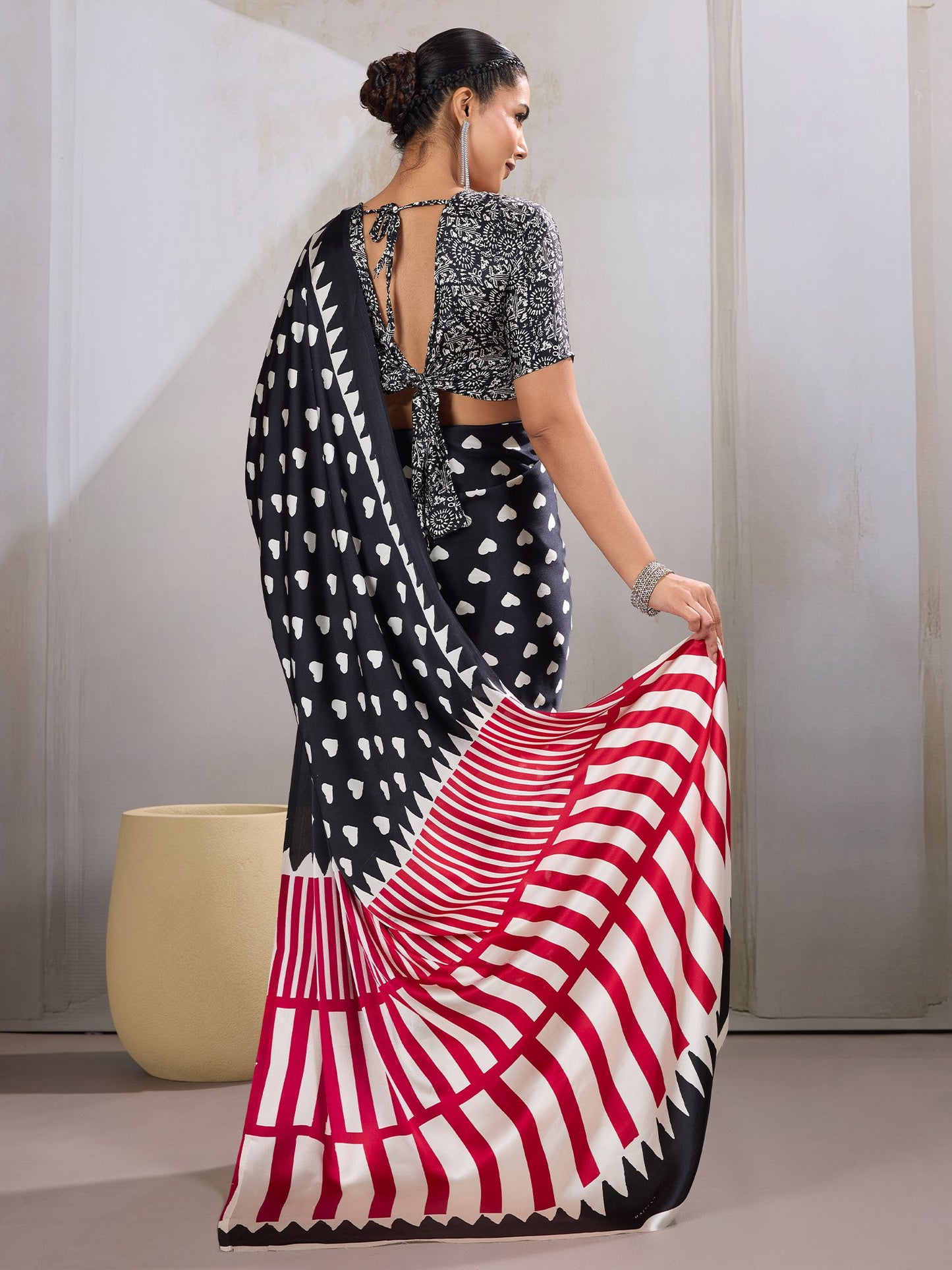 Black Banarasi Satin Printed Saree