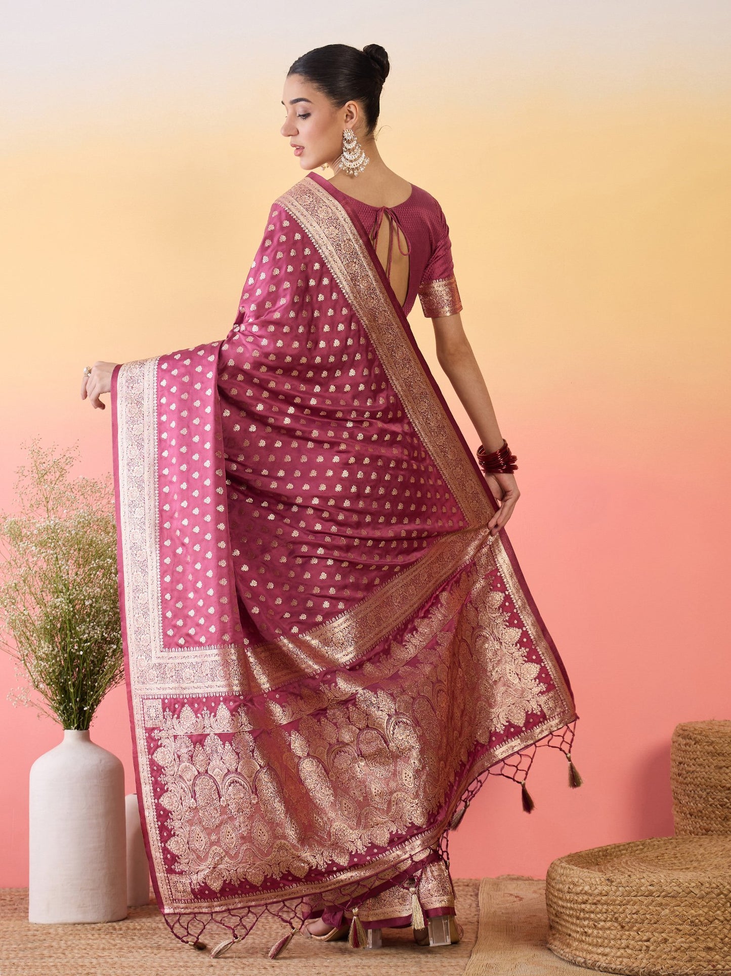 Mauve Banarasi Satin Silk Woven Saree