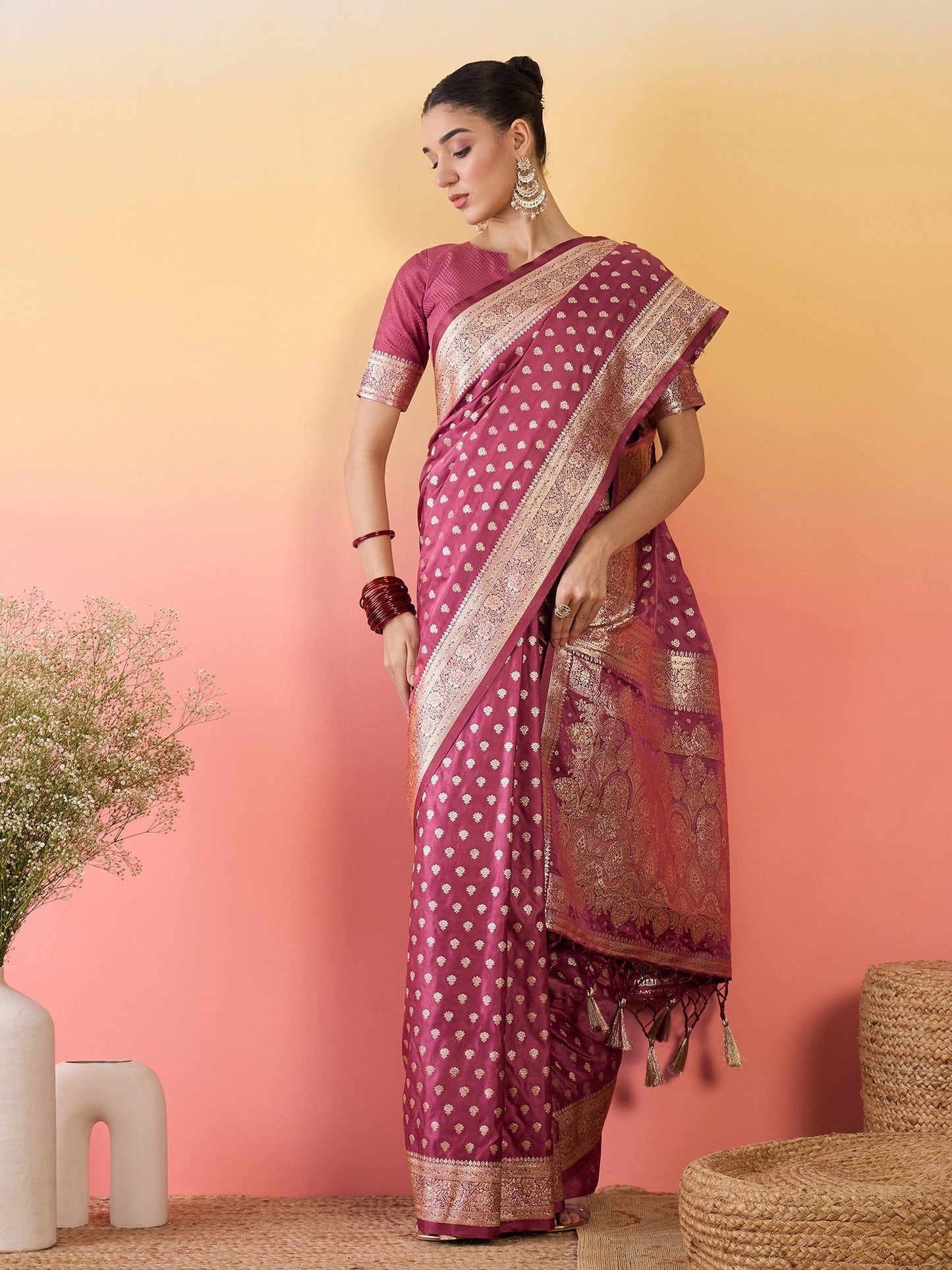 Mauve Banarasi Satin Silk Woven Saree