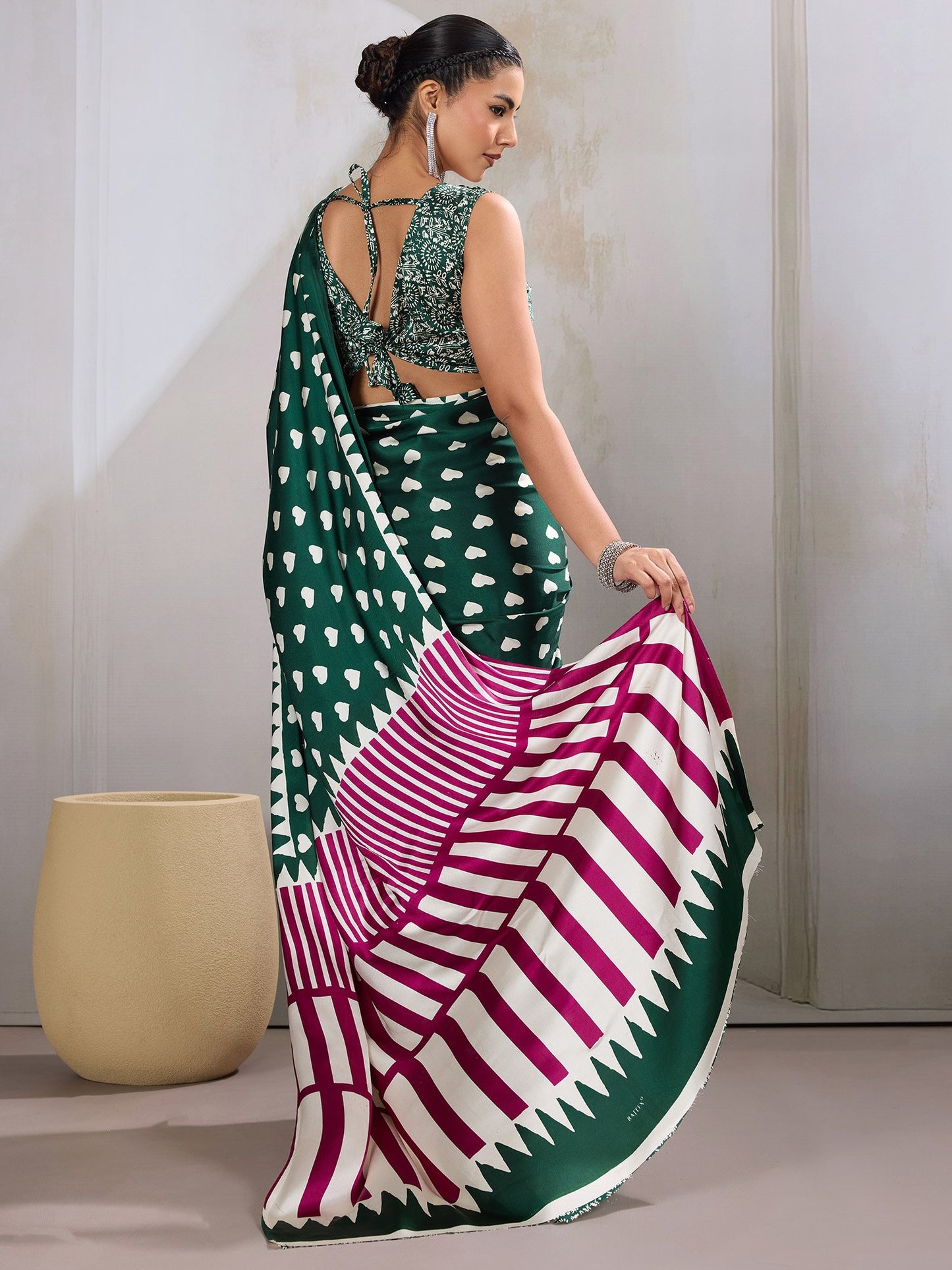 Green Banarasi Satin Printed Saree