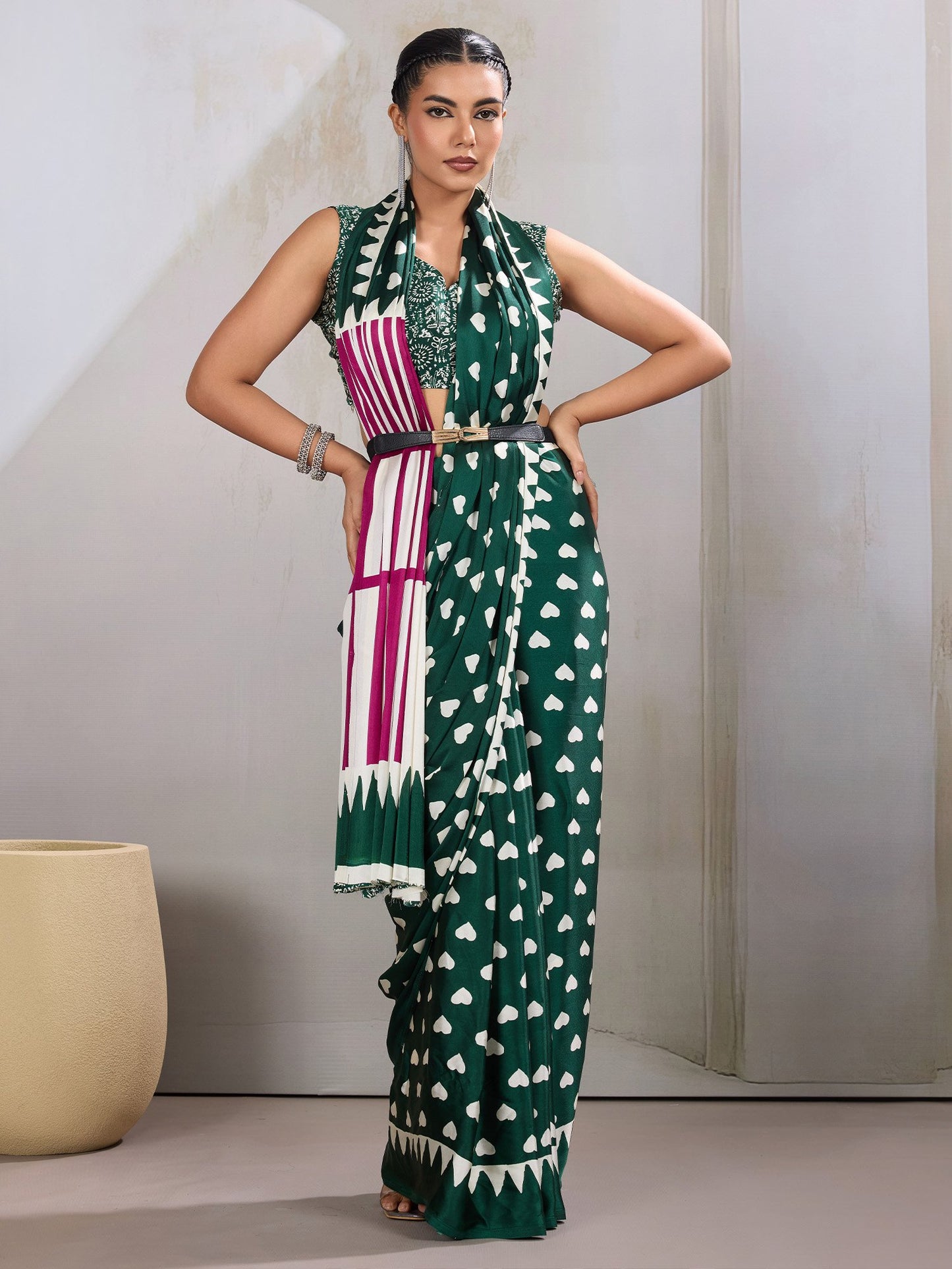 Green Banarasi Satin Printed Saree