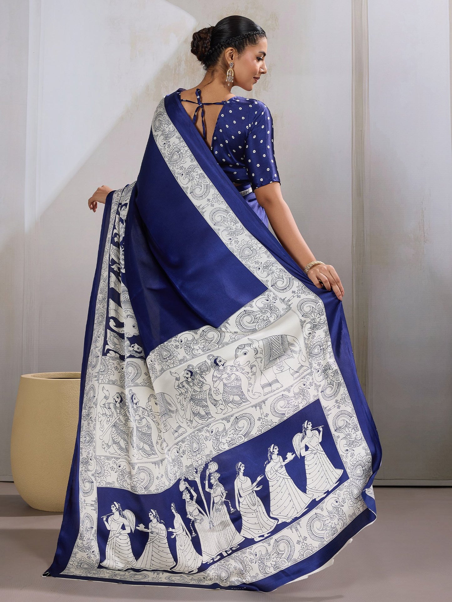 Blue Banarasi Satin Printed Saree