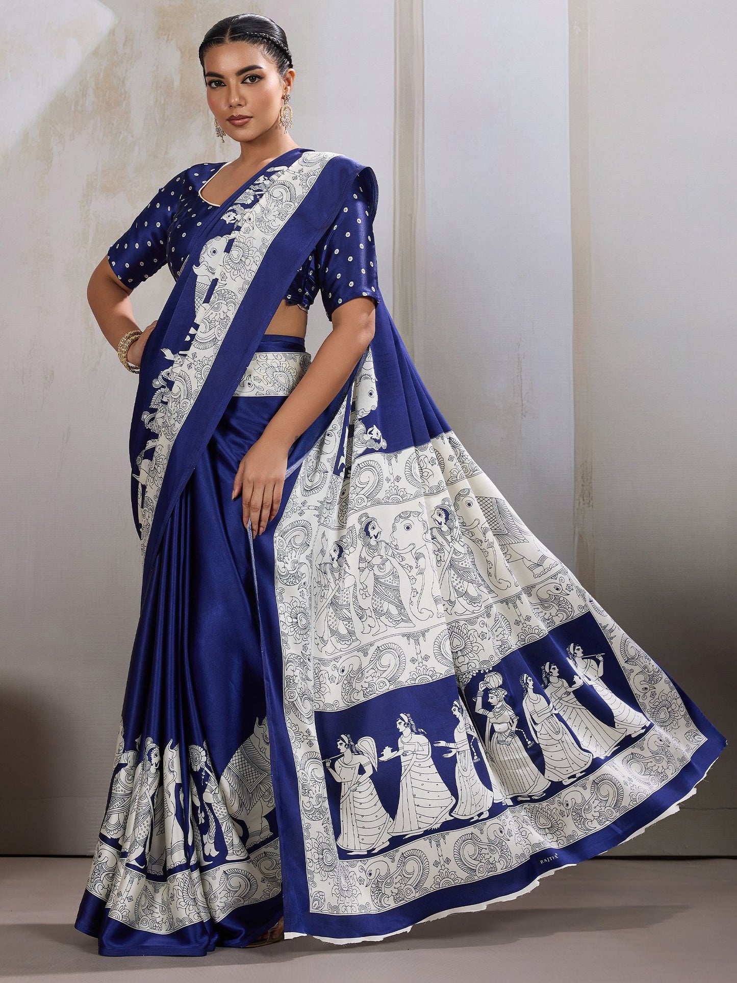 Blue Banarasi Satin Printed Saree