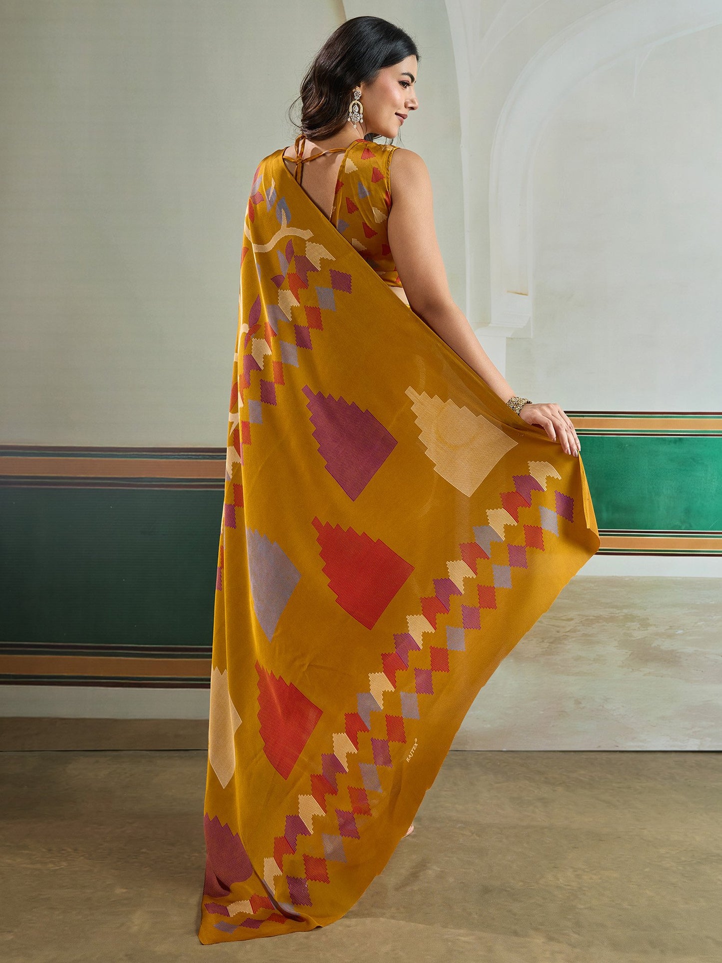 Mustard Banarasi Pure Silk Printed Saree