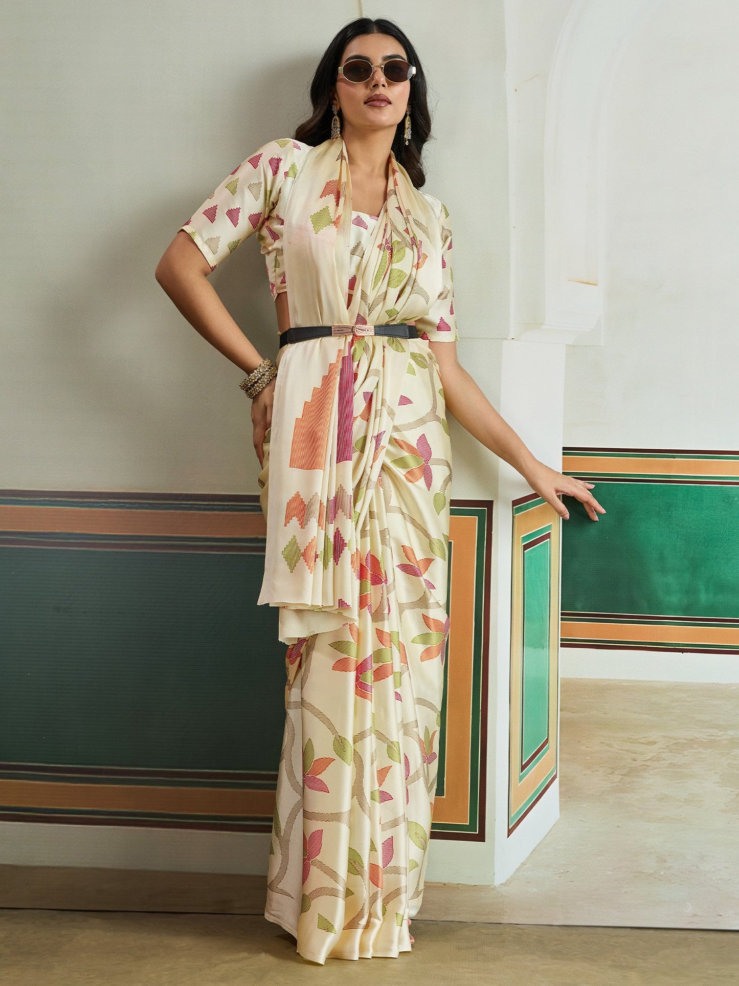 Off Banarasi Pure Silk Printed Saree