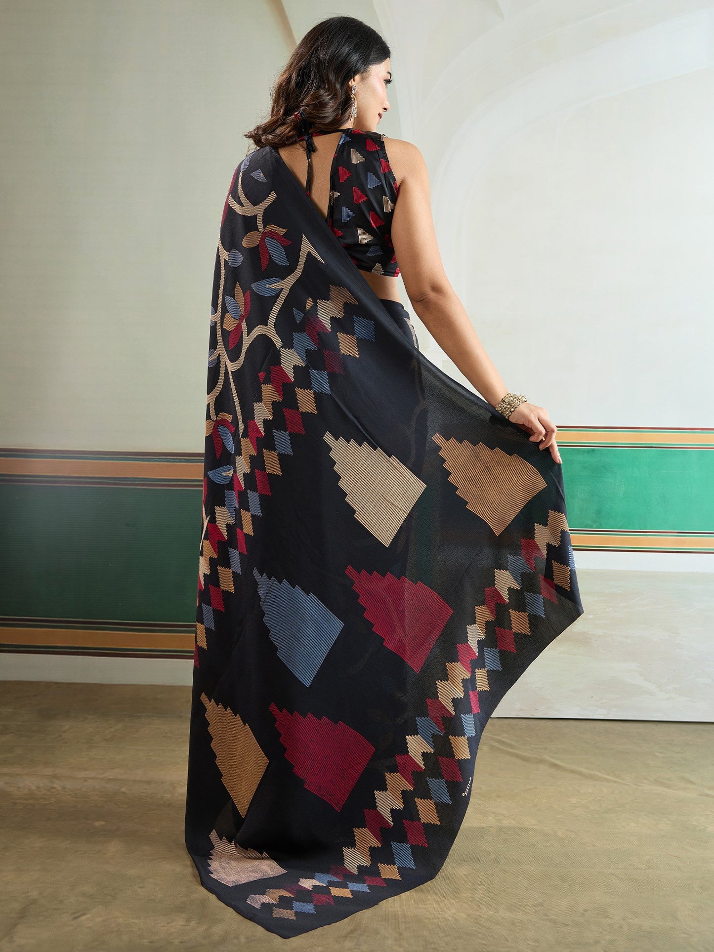 Black Banarasi Pure Silk Printed Saree
