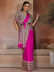 Pink Banarasi Pure Silk Printed Saree - The Dori Store