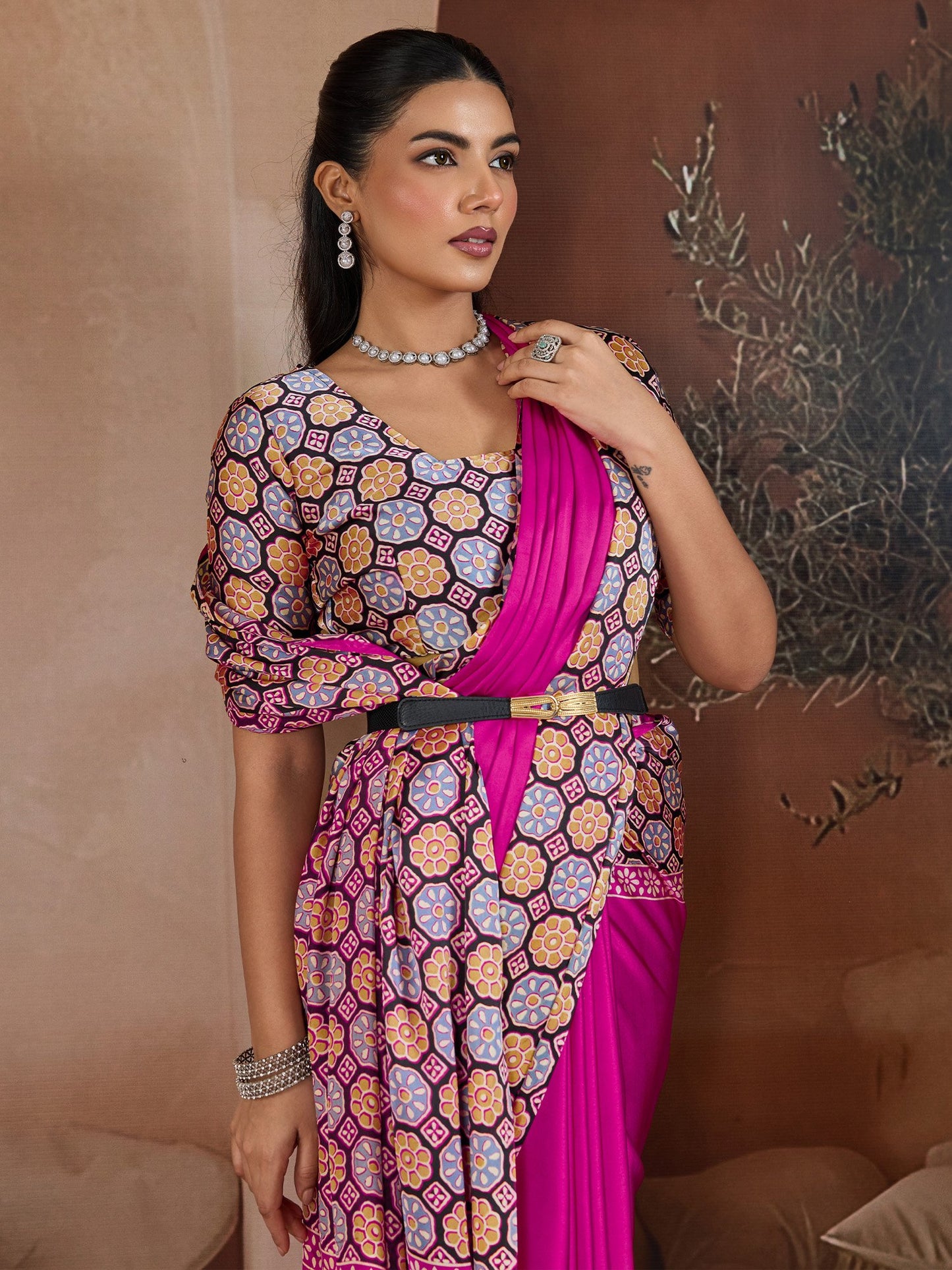 Pink Banarasi Pure Silk Printed Saree