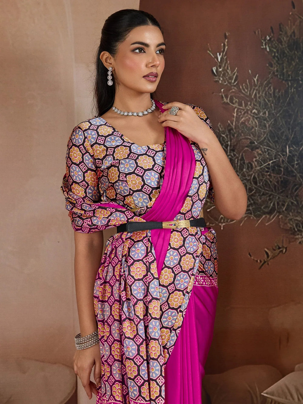 Pink Banarasi Pure Silk Printed Saree - The Dori Store