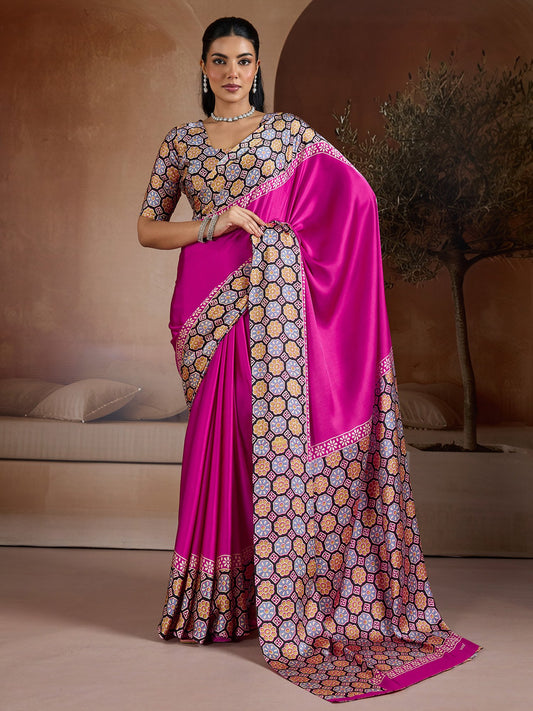 Pink Pink Banarasi Pure Silk Printed Saree