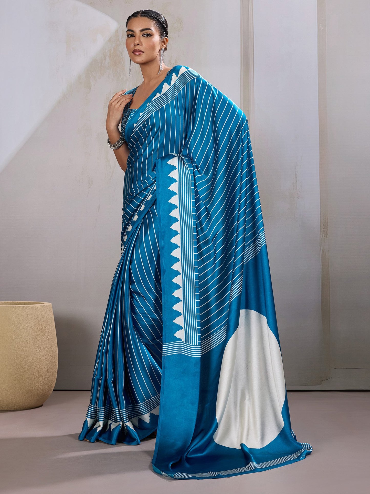 Light Leheriya Satin Printed Saree