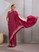 Pink Burgundy Leheriya Satin Printed Saree
