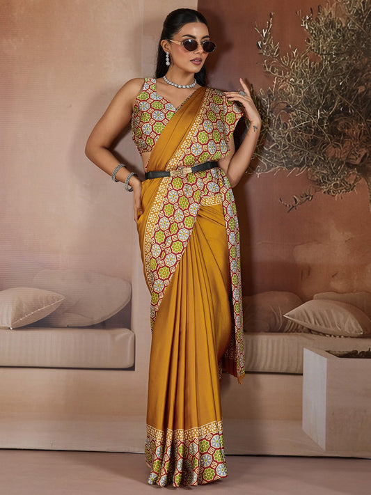 Yellow Mustard Banarasi Pure Silk Printed Saree