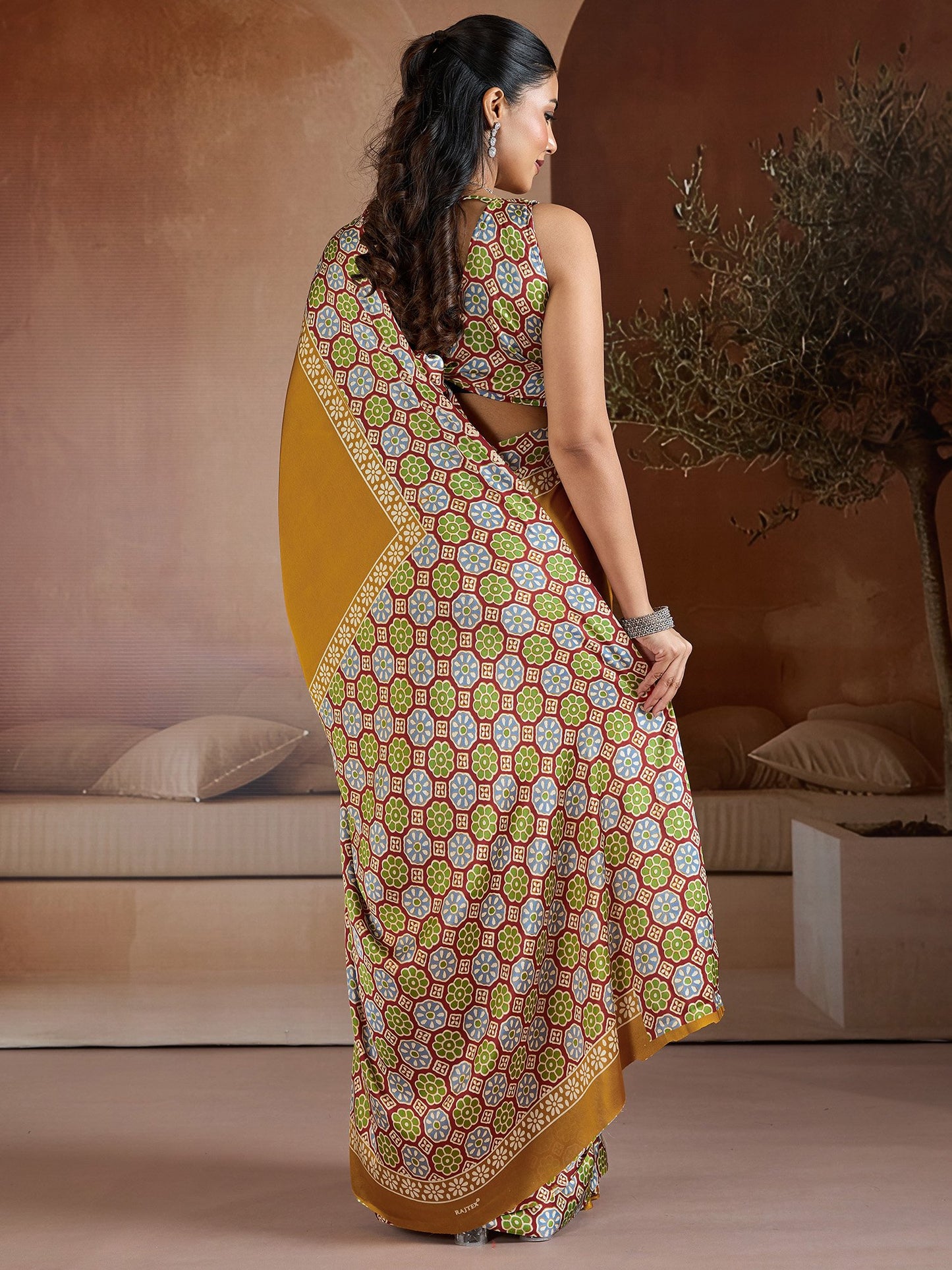 Mustard Banarasi Pure Silk Printed Saree