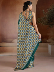 Green Banarasi Pure Silk Printed Saree - The Dori Store