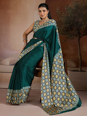 Green Banarasi Pure Silk Printed Saree - The Dori Store