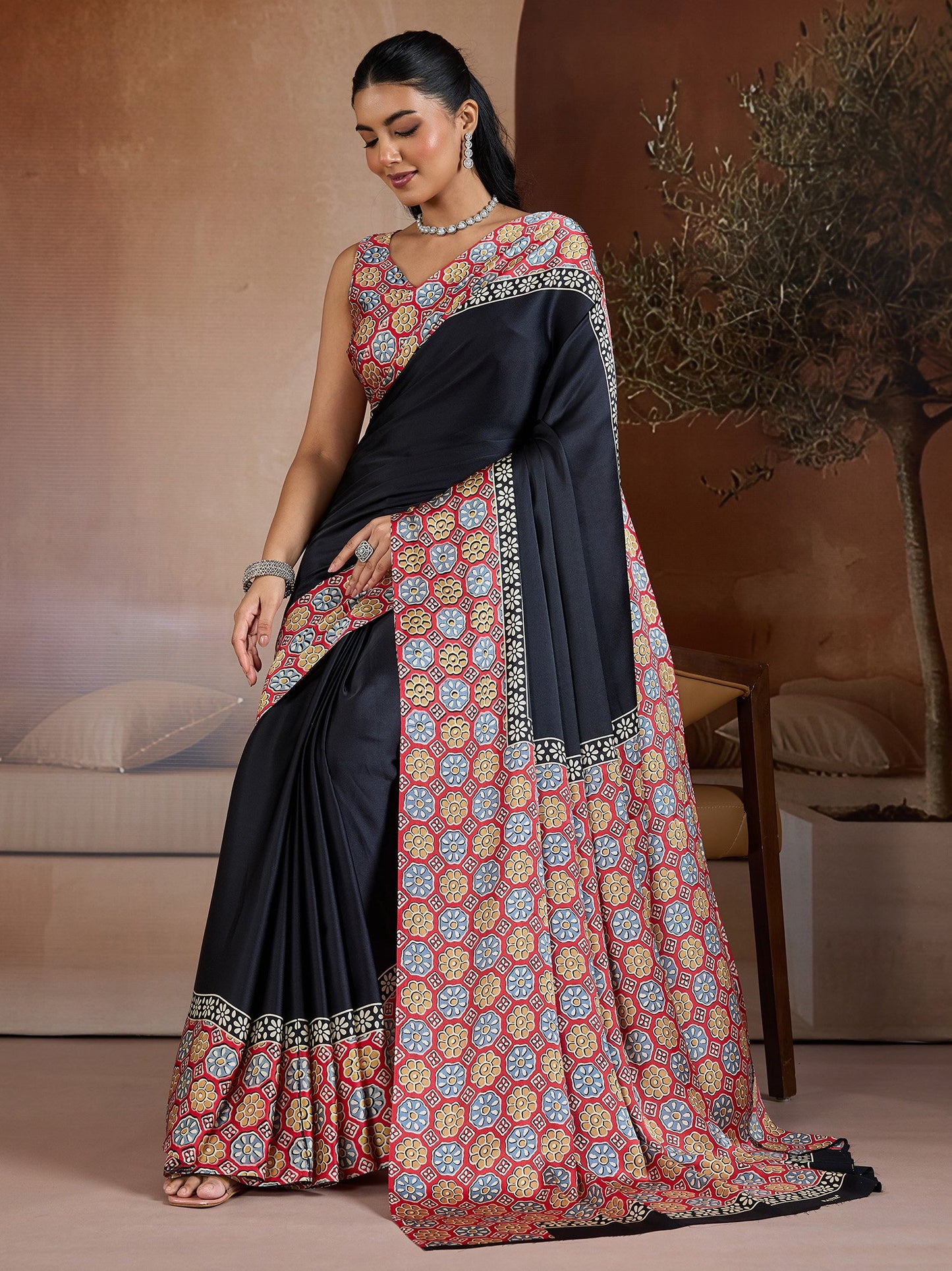 Black Banarasi Pure Silk Printed Saree
