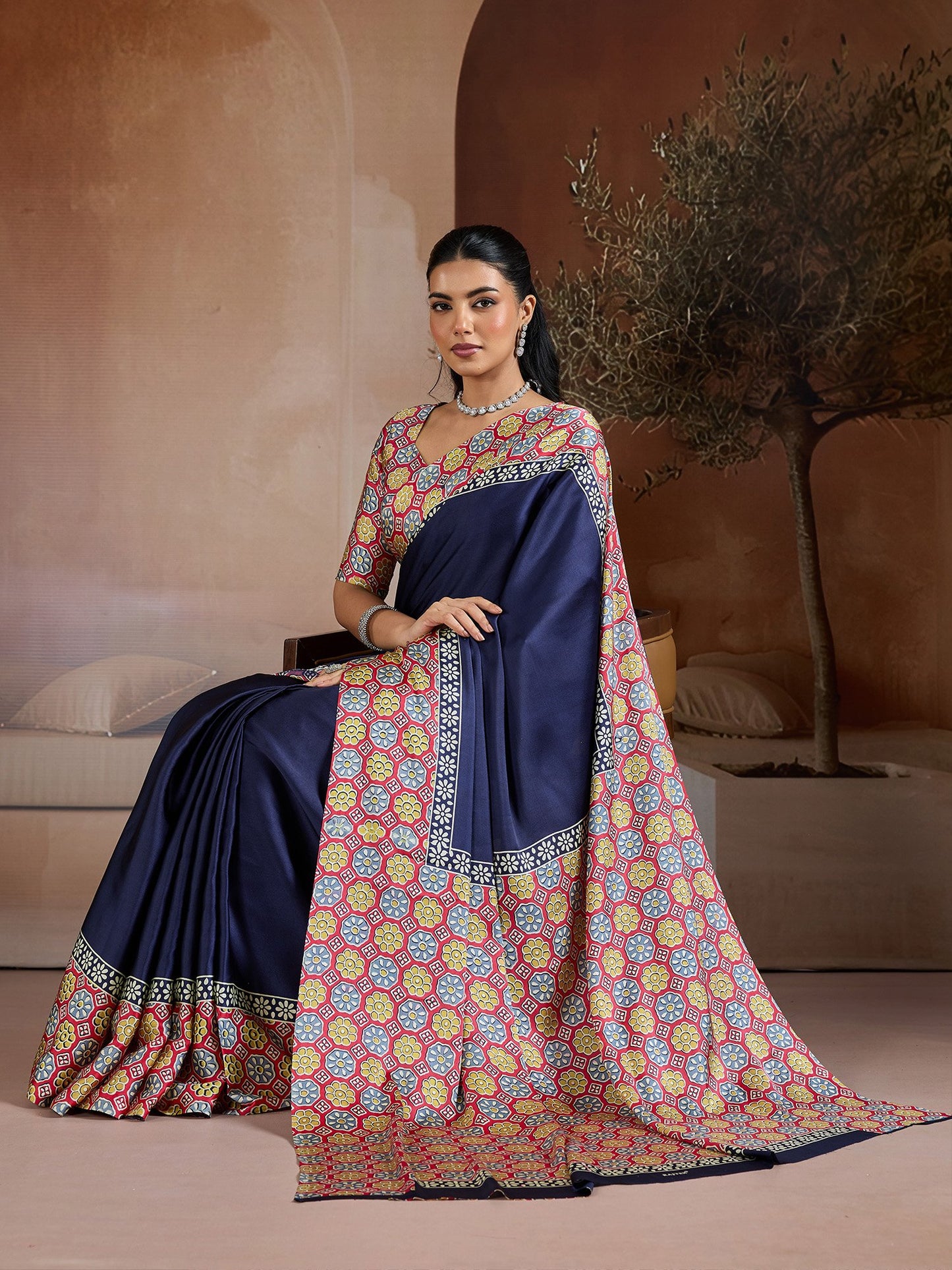 Blue Banarasi Pure Silk Printed Saree