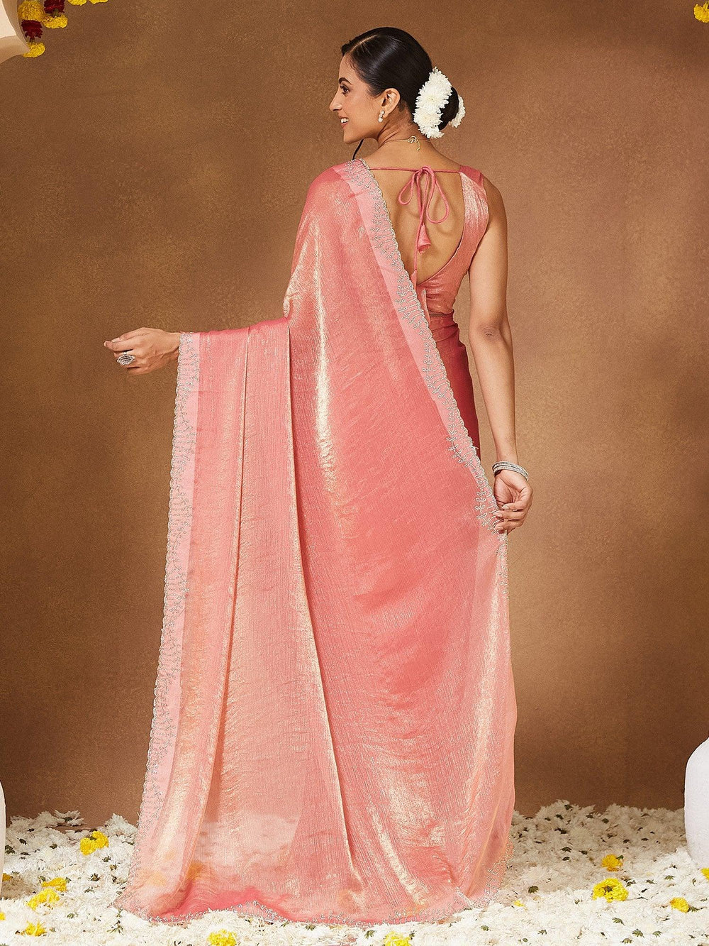 Pink Party Wear Chiffon Embellished Saree - The Dori Store