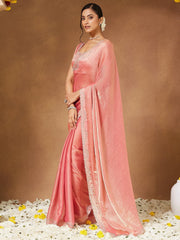 Pink Party Wear Chiffon Embellished Saree - The Dori Store