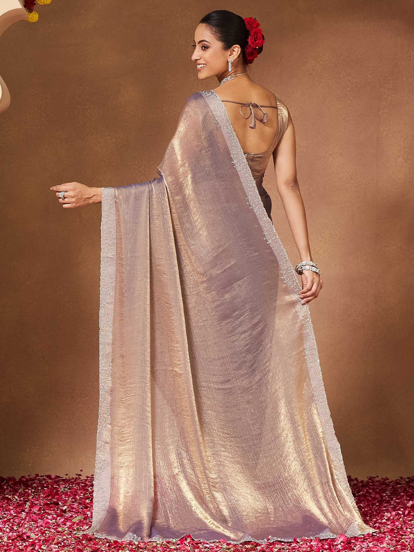 Metallic Party Wear Chiffon Embellished Saree