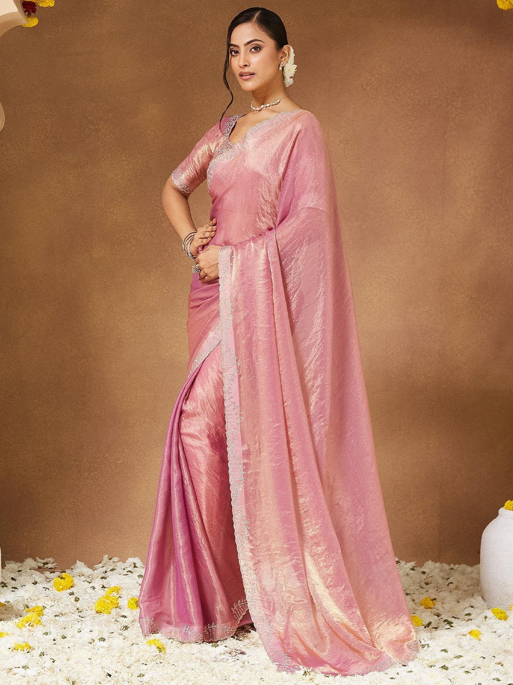 Purple Party Wear Chiffon Embellished Saree - The Dori Store