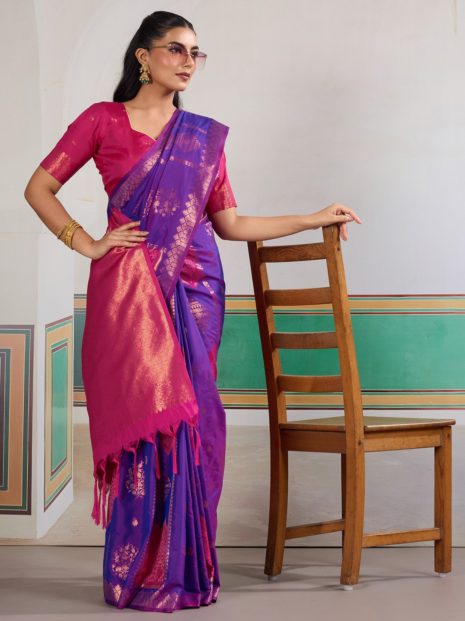 Purple Purple Banarasi Silk Woven Saree